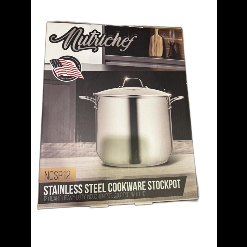 Nutrichef NCSP12 12 Quart Stainless Steel Stockpot Glass Lid 500F Heavy NEW